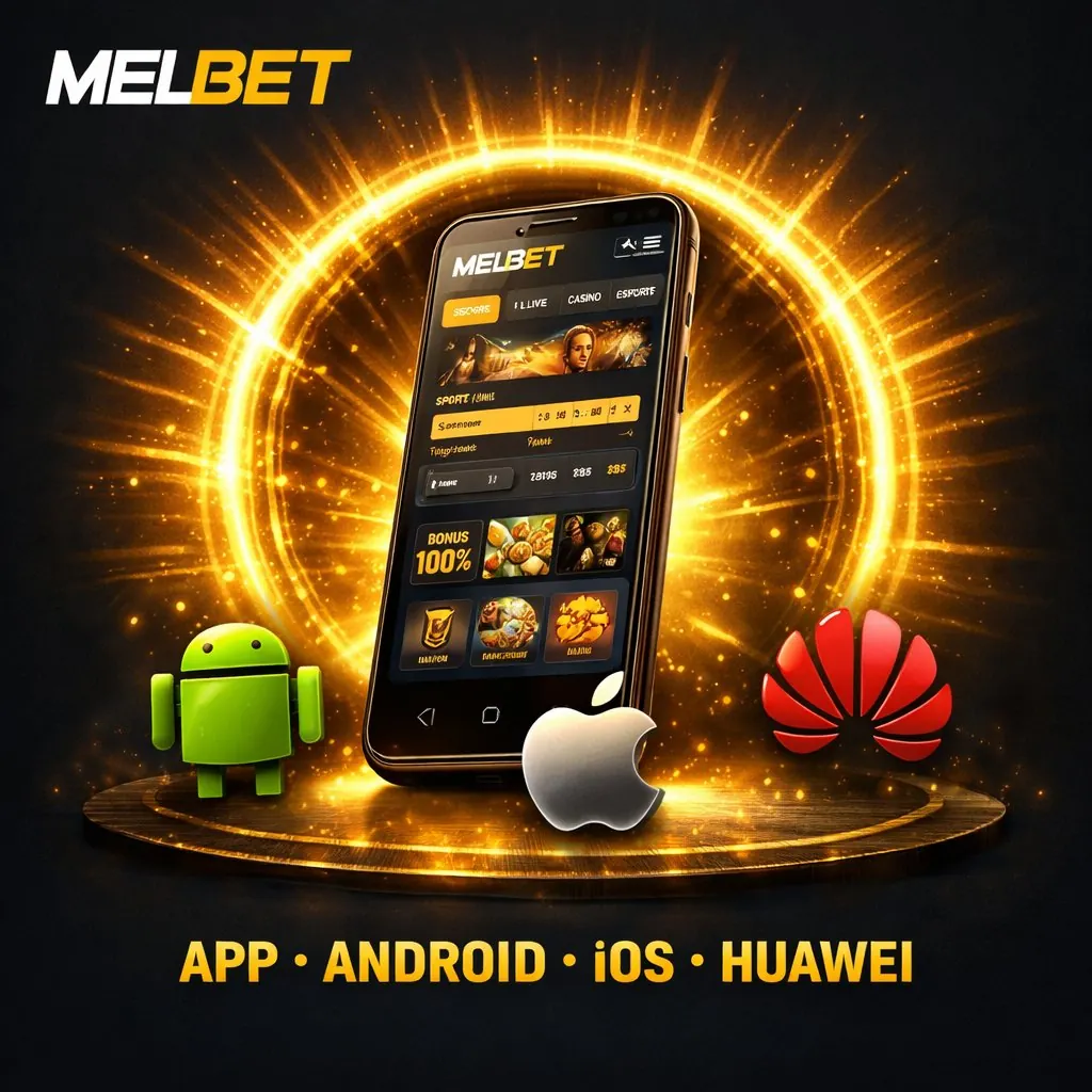 Melbet app smartphone golden portal bonus 130 290FS dark background