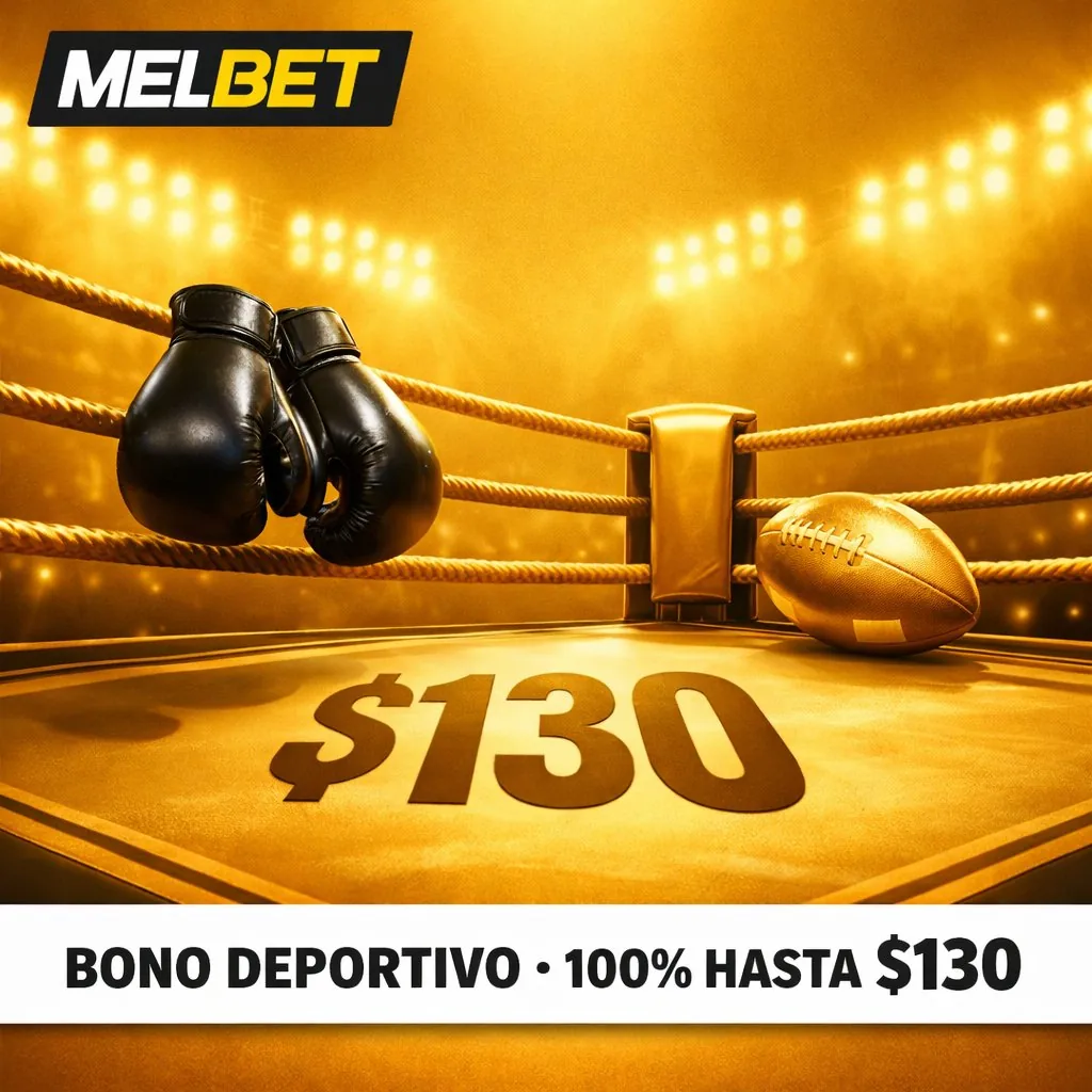 Melbet bono deportivo ring boxeo 130 guantes dorado fondo dorado