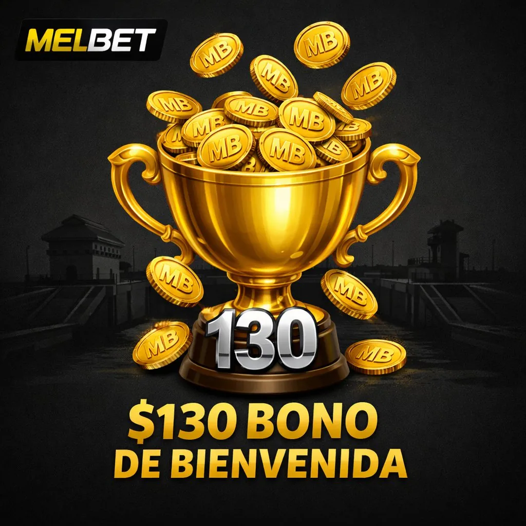 Melbet bono bienvenida trofeo dorado 130 grabado fondo oscuro canal