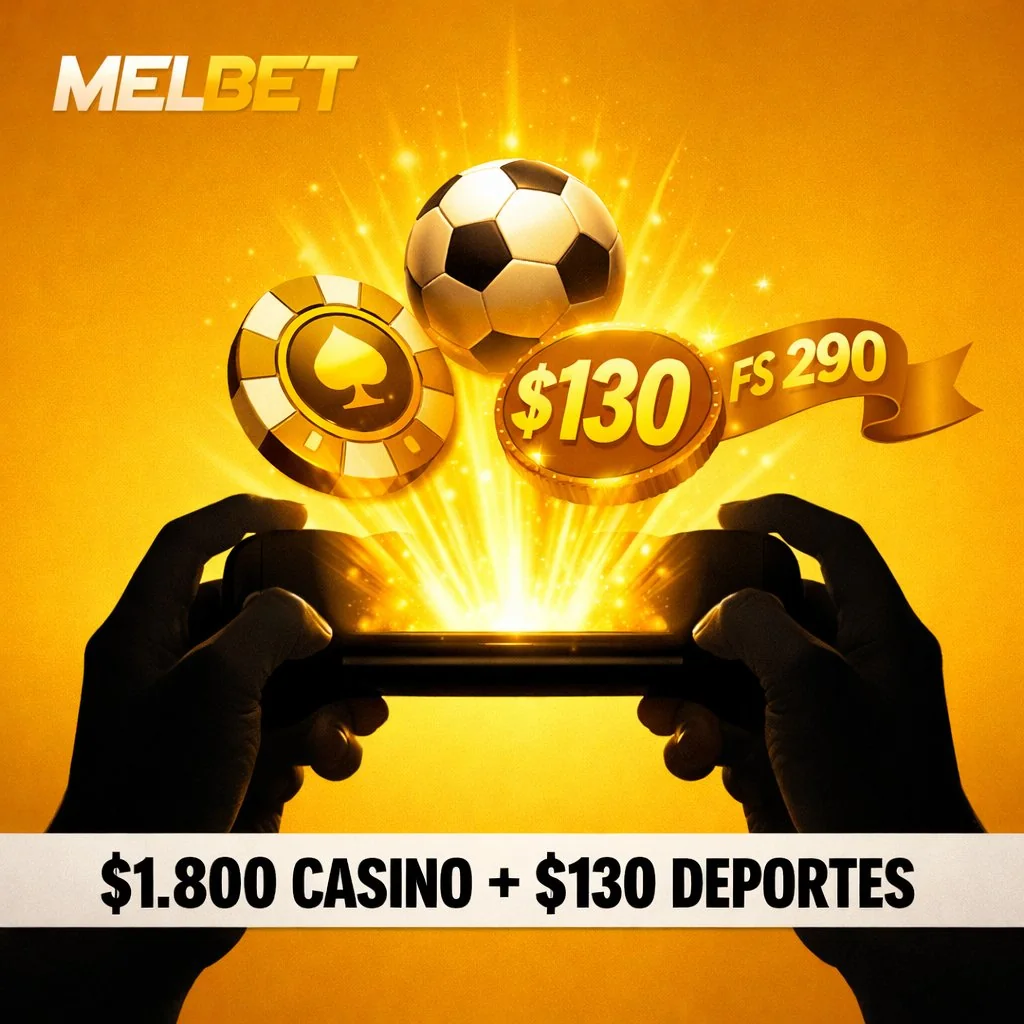 Melbet movil manos silueta pantalla bono 1800 130 fichas fondo dorado