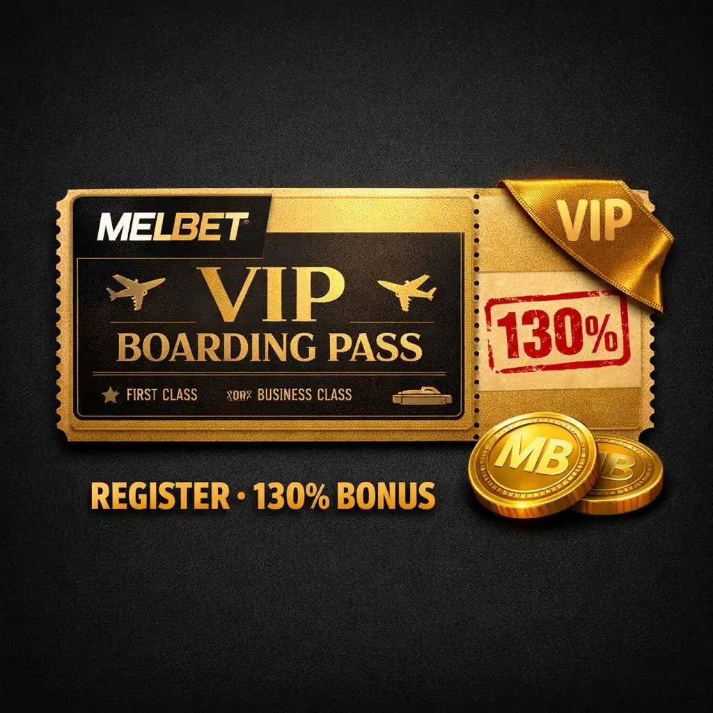 Melbet registration VIP golden ticket boarding pass 130 dark background