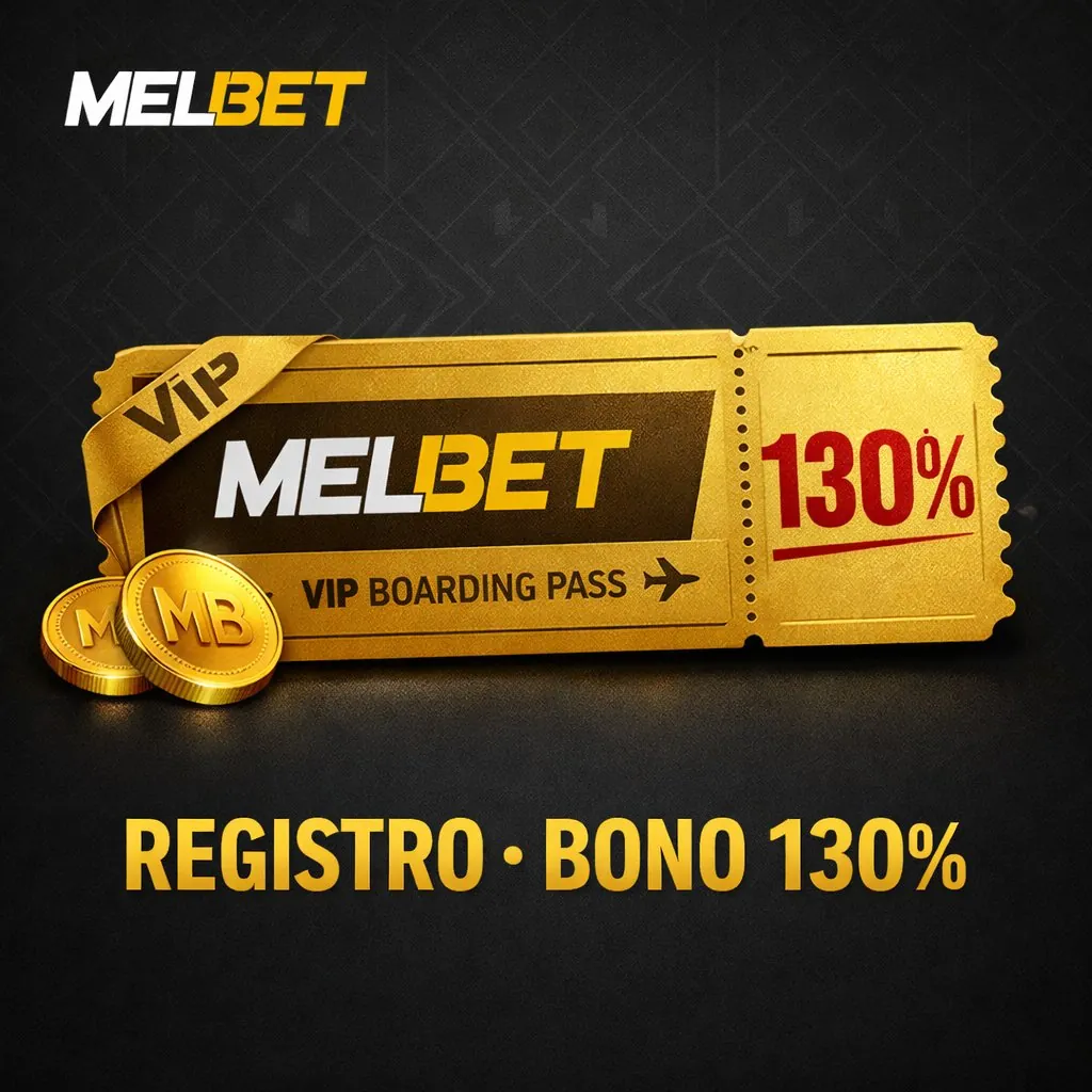 Melbet registro boarding pass VIP dorado 130 fondo oscuro